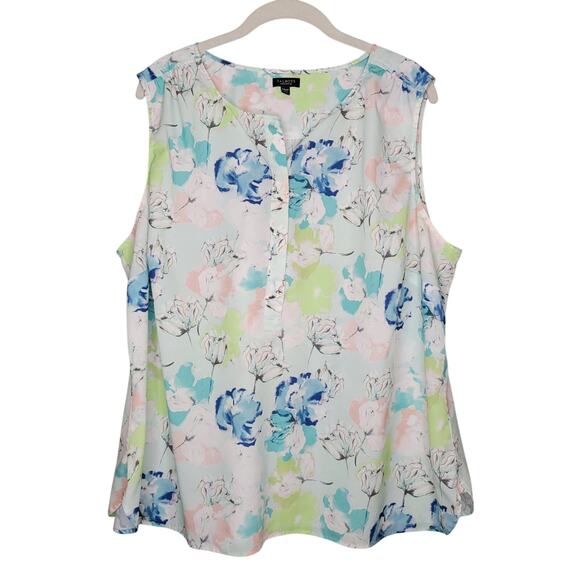 Talbots‎ Blue Floral Sleeveless Blouse Women's Size 20W Petite Popover Bloomcore - Picture 1 of 6